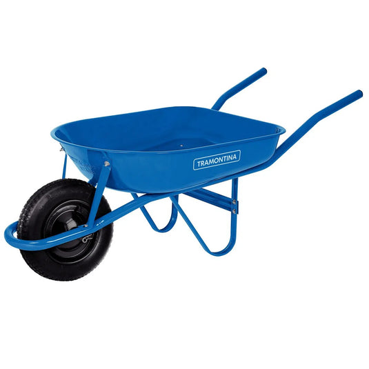 Carrinho de Mão Tramontina com Caçamba Rasa Metálica Azul 50 L, Braço Metálico e Pneu com Câmara